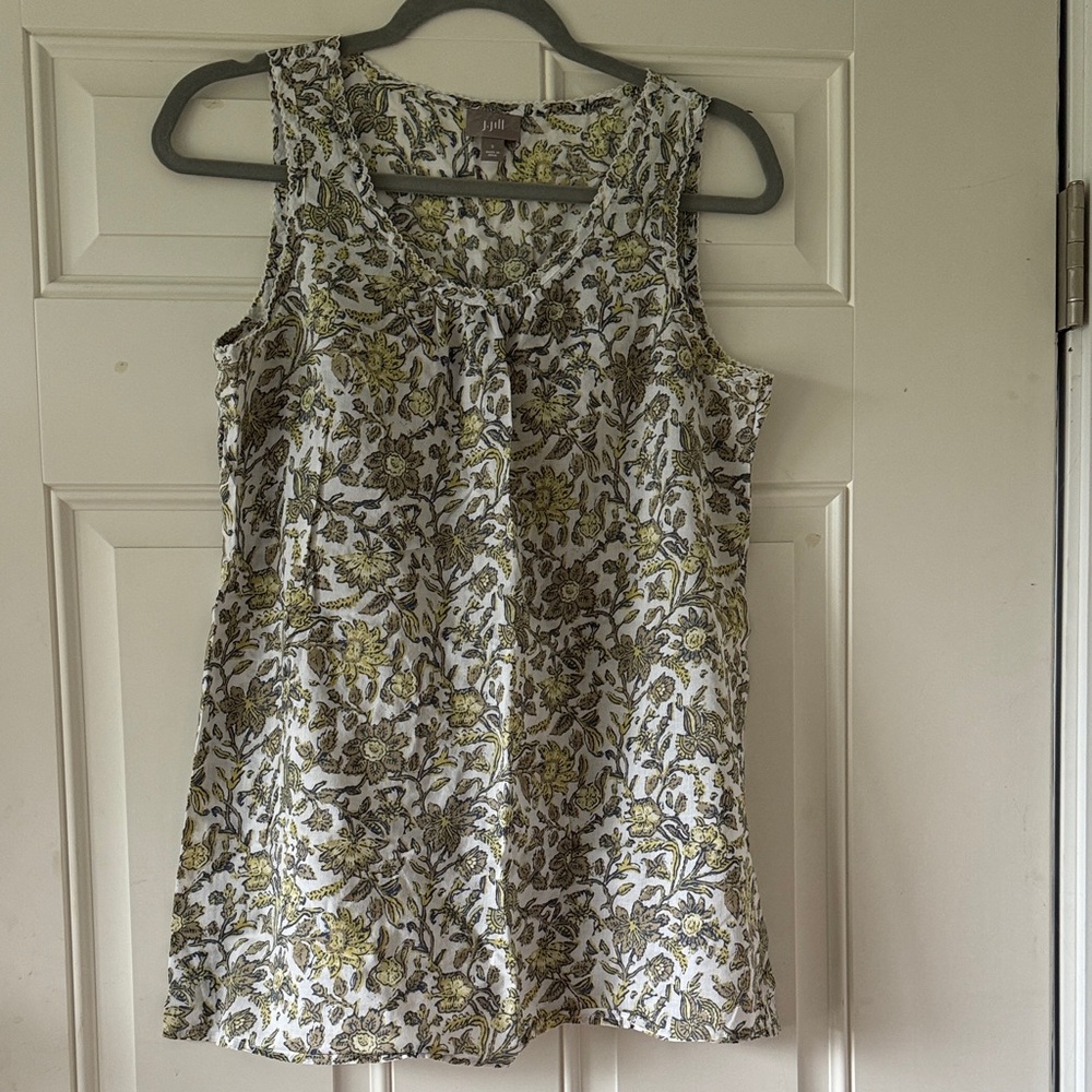 J. Jill Floral Tank Top - Olive and White